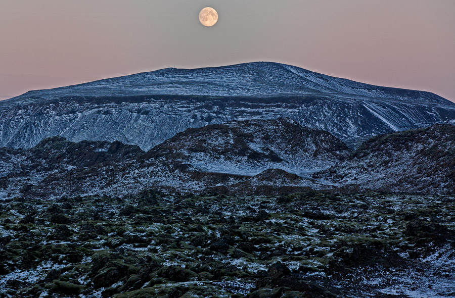 Moonrise over Bláfjöll mountains