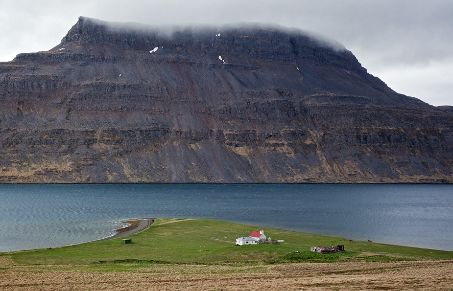 Mountain Hestur and farm Eyri on Seyðisfjörður