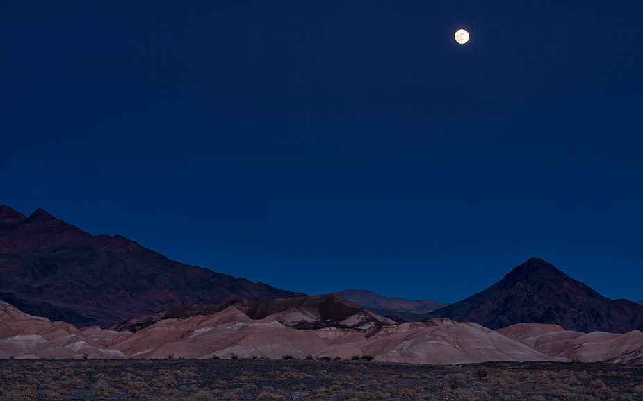 Moon over Grapevine Mountains and Kit Fox Hills, Death Valley