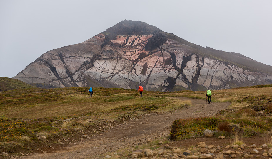 French hikers near Hvítserkur, East Iceland