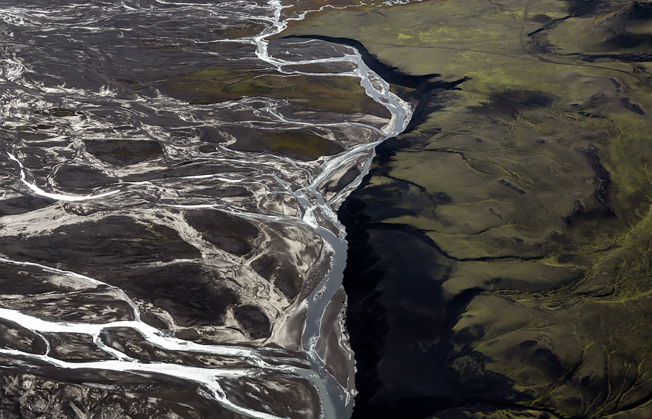 Aerial view of Icelandic Highlands and Glacial River Valley