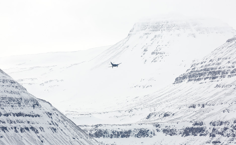 Eagle Air plane landing at Gjögur airport, Iceland