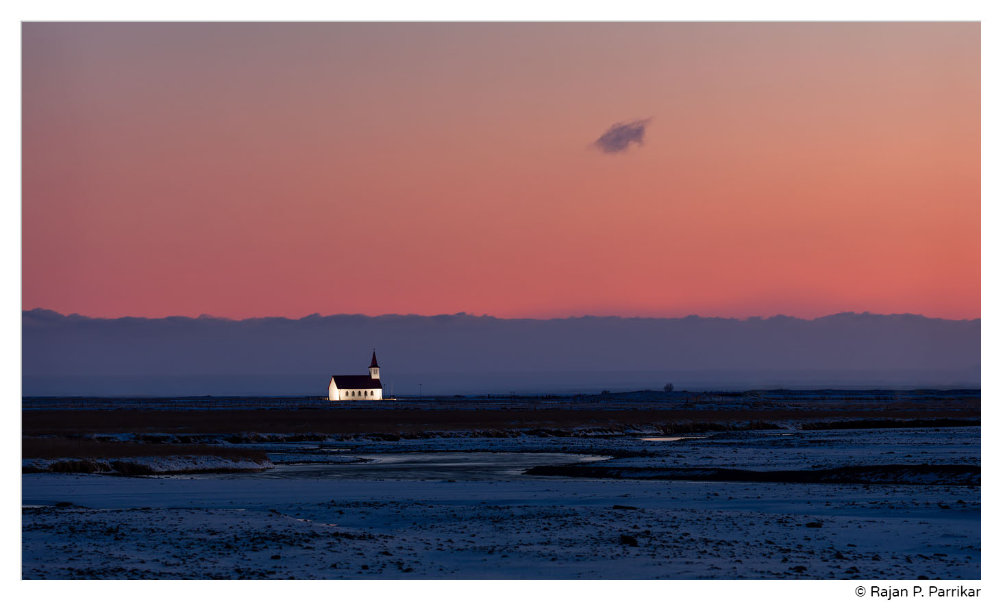 Eyvindarhólakirkja at twilight, Iceland