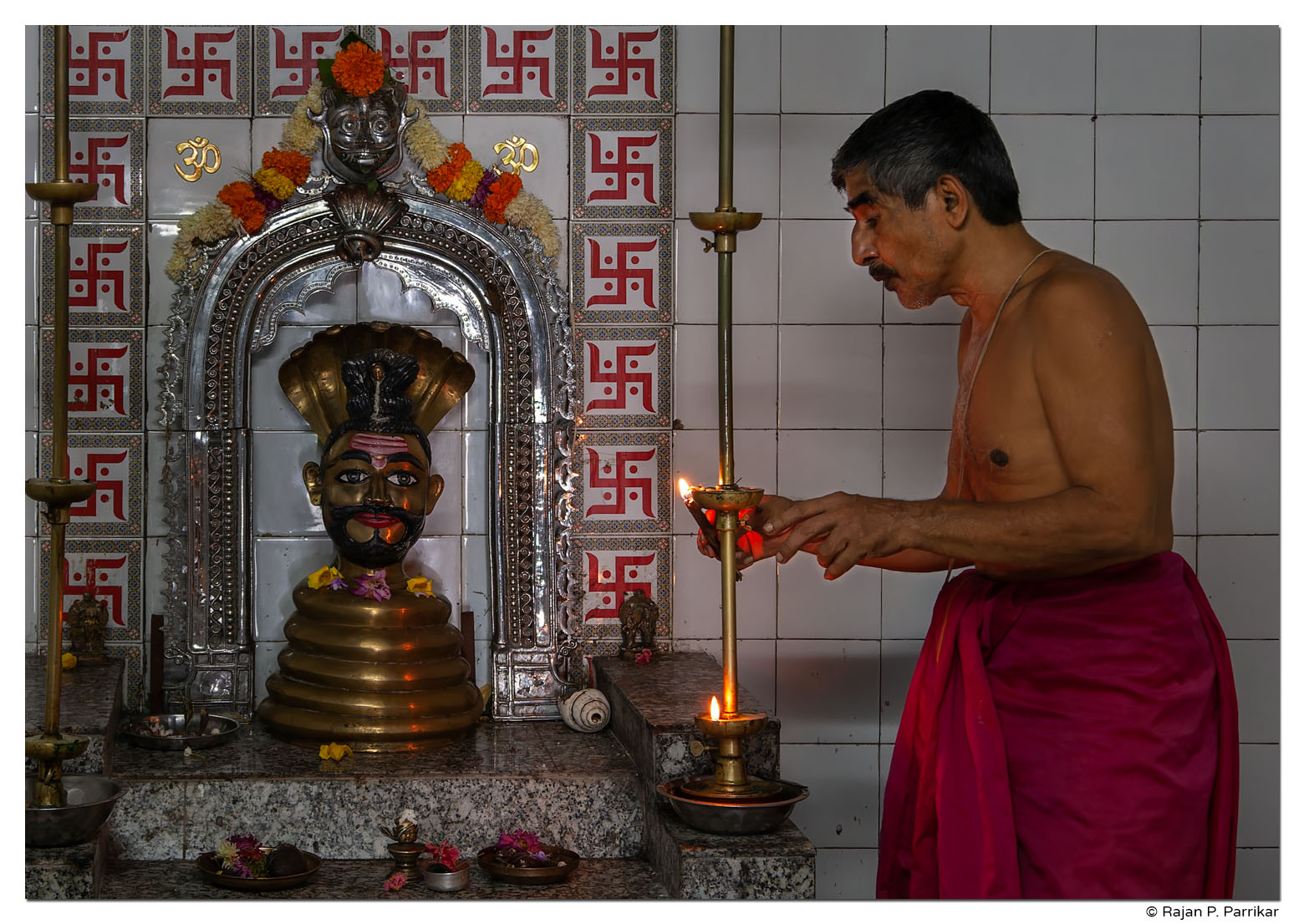 Priest, Siddhanath temple on Siddhanath hill, Borim, Goa